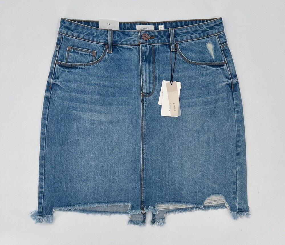 NEW a Loves a Skirt Women 29 Blue Denim Jean Raw Hem Cutoff Distressed A-Line